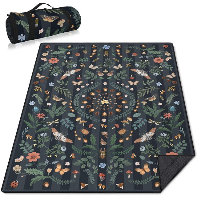 Mushroom Picnic Blankets Waterproof Foldable, 60″X80″ Packable Picnic Mat Insect Outdoor Blanket for Grass, Boho Large Beach Blanket Sandproof Picnic Accessories for Camping Music Festival Park Lawn