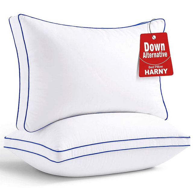 HARNY Pillows Queen Size Set of 2, Plush Soft Supportive Bed Pillows, Down Alternative Pillows for Side and Back Sleeper, Hotel Queen Pillow 2 Pack, Machine Washable Pillow, 20 x 30 Inches