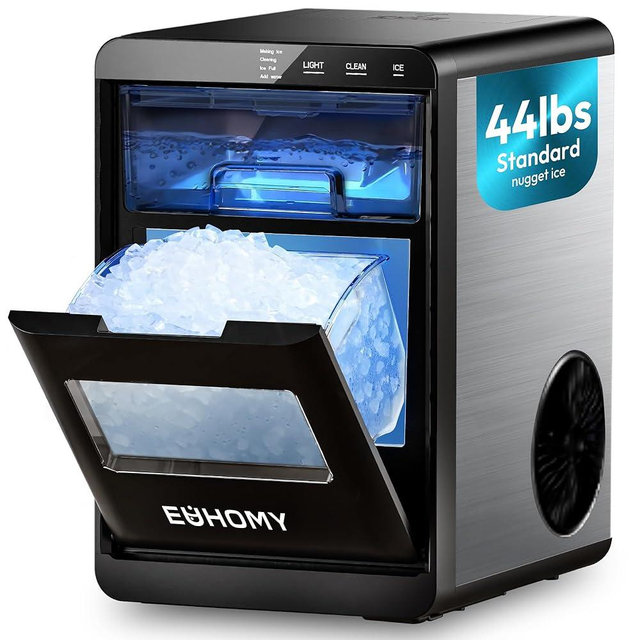 EUHOMY Nugget Ice Maker Countertop, 44Lbs/24H Sonic Ice Maker Machine, Self-Cleaning Pellet Ice Makers with Ice Scoop&Basket, Countertop Pebble Ice Maker for Home/Kitchen/Office