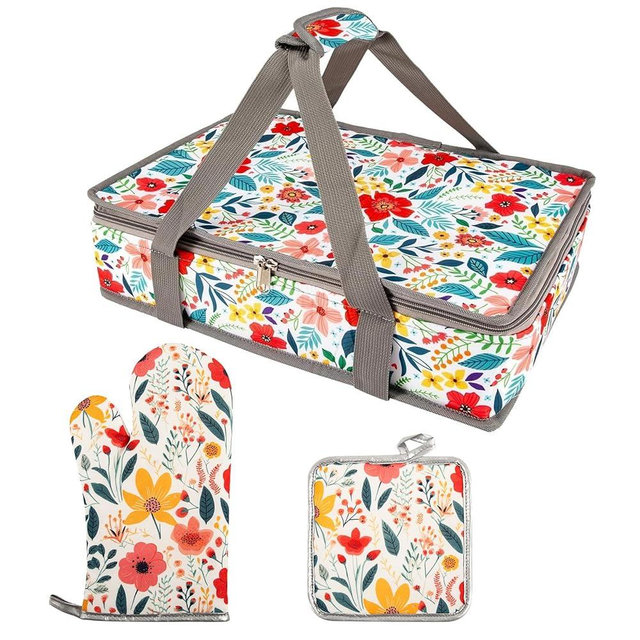 Pioneer Woman Insulated Casserole Carriers for Hot or Cold Food+Oven Mitts and Pot Holders Sets,Oven Gloves+Hot Pads.Pioneer Woman Kitchen Stuff.Pioneer Woman Kitchen Accessories,Gifts for Women (3)