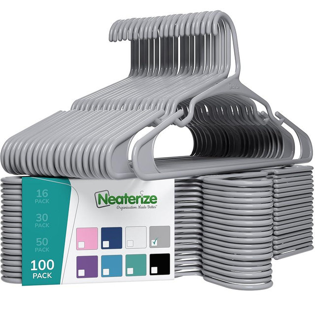 Clothes Hangers Plastic 100 Pack for Adults - Plastic Hangers, The Perfect Coat Hanger and General Space Saving Clothes Hangers for Closet - Percheros Ganchos para Colgar Ropa Hangars - Grey Hangers