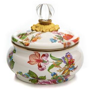White Flower Market Squashed Pot