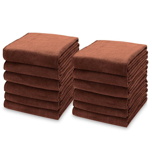 kimteny 13x28 Inches Kitchen Cloth Dish Towels, 400 GSM Premium Dishcloths, Super Absorbent Coral Velvet Microfiber Cleaning Cloths, Fast Drying Rags for Washing Dishes (12 Pack, Brown)