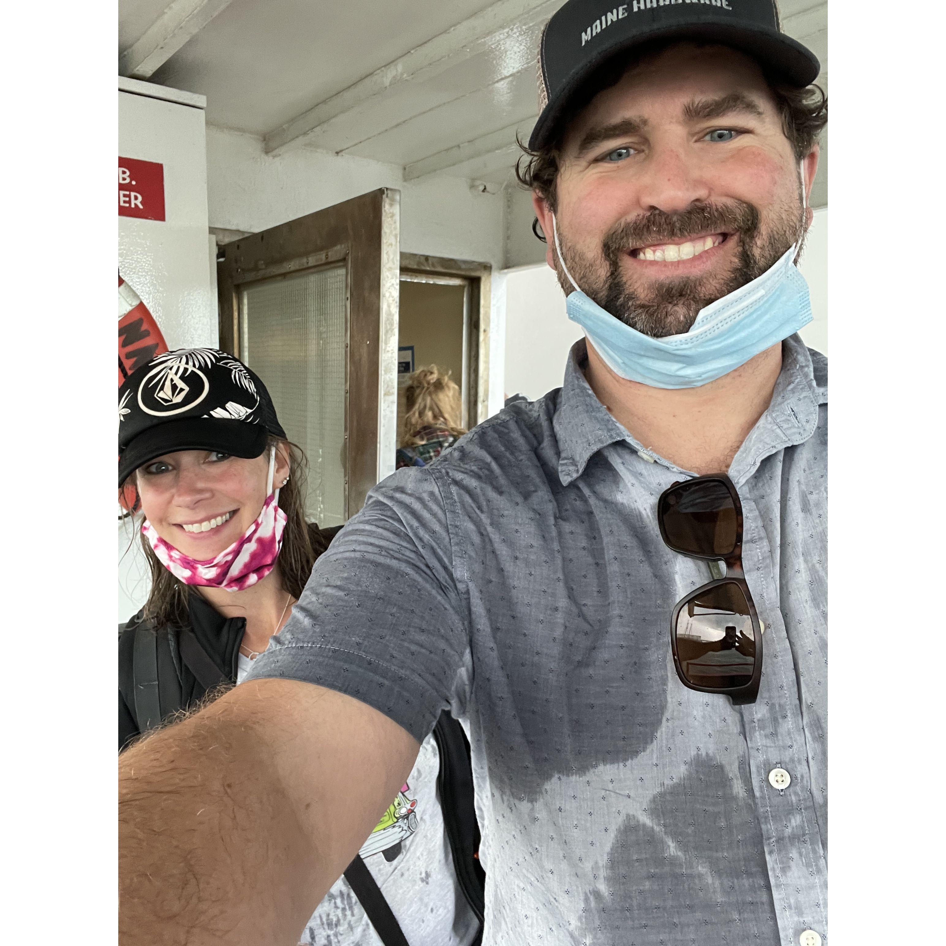 Caught in a downpour on the ferry to Peak's