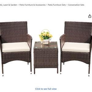 Devoko Patio Porch Furniture Sets 3 Pieces PE Rattan Wicker Chairs with Table Outdoor Garden Furniture Sets (Brown/Beige)