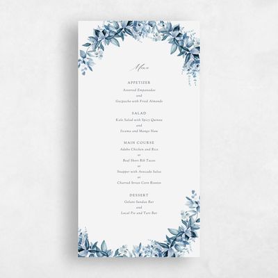 Grayed Navy, Blue Wedding Menu - Elowen