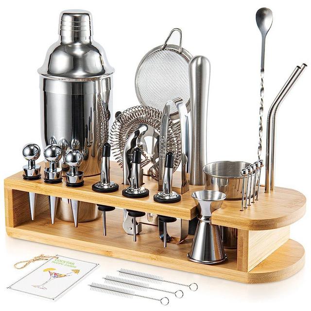 Semderm Cocktail Shaker Set Mixology Bartender Kit with Bamboo Stand | 26-Piece Cocktail Kit Bar Set with All Essential Bar Tools | Perfect Cocktail Set and Bar Kit for Drink Mixing Experience
