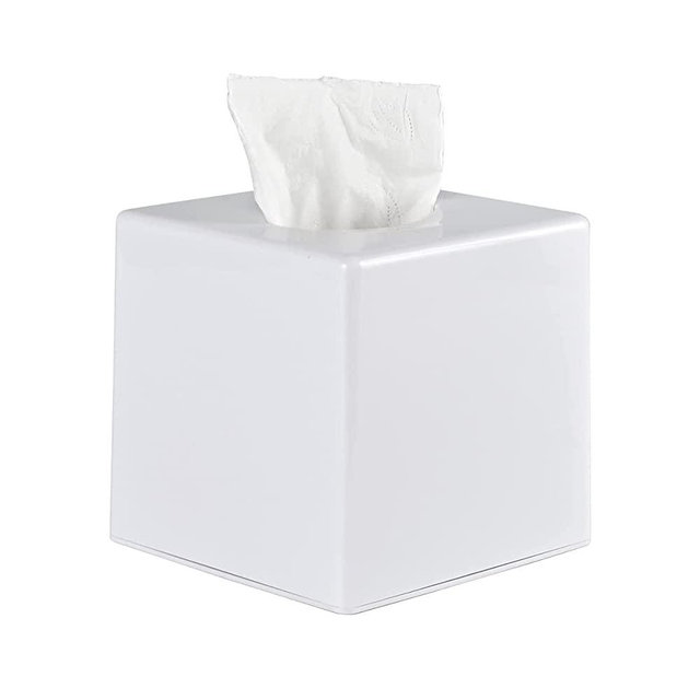 Y-in Hand Tissue Box Cover, Square Facial Tissue Holder Storage for Bathroom Vanity, Countertops, Dressers, Night Stand, Parlors and Offices - White