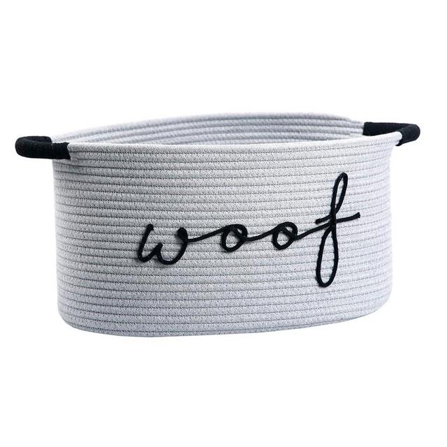 ZOMBATI Woof Dog Toy Baskets Cotton Rope Pet Toy Bin with Durable Handles, Large Dog Toy Storage Basket Puppy Bins Perfect for Organizing Chew Toys Blankets and Leashes