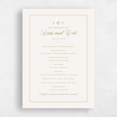 Marsh Green Wedding Program - Ivoire
