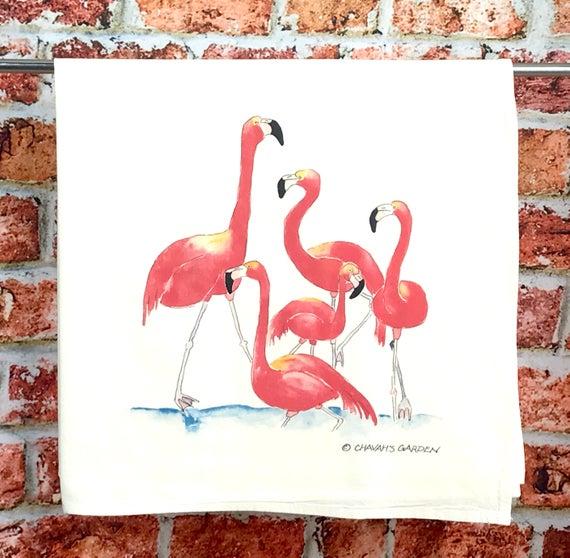 Flamingo Tea Towel, Flour sack dish towel