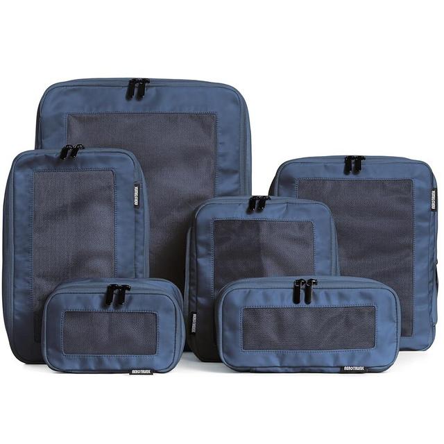 Aerotrunk Compression Packing Cubes for Travel - Luggage Organizer Bags - Double Zipper Packing Cubes for Suitcases (6-Pack, Dark Blue)