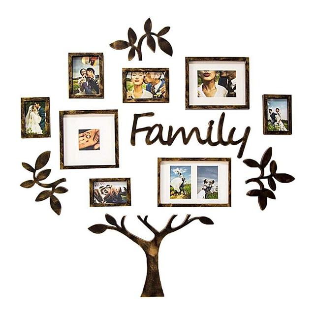 Jerry & Maggie - Photo Frame | Plaque College Frame - Wall Decoration Combination - Brown PVC Picture Frame Selfie Gallery Collage with Hanging Template & Wall Mounting Design | Family Tree
