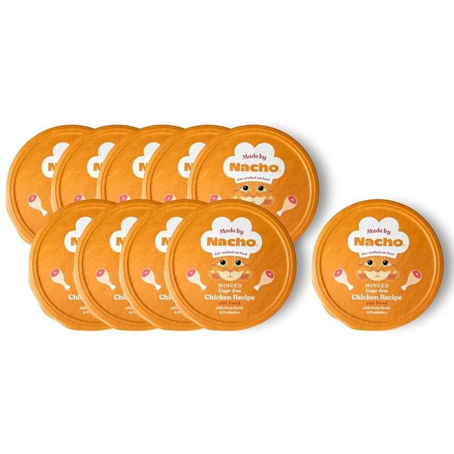 Made by Nacho Wet Cat Food, Cage-Free Minced Chicken in Bone Broth for Hydration with Prebiotics for Digestive Health, High Protein, 2.5oz Cups (10 Pack), Limited Ingredients