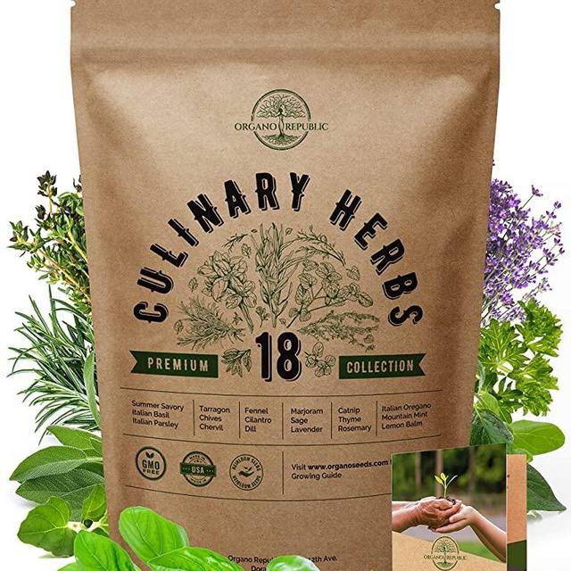 18 Culinary Herbs Seeds Variety Pack - Heirloom, NON-GMO, Herbs Seeds for Planting Outdoor and Indoor - Home Gardening. Over 5000+ seeds including Rosemary, Thyme, Oregano, Mint, Basil, Parsley & More