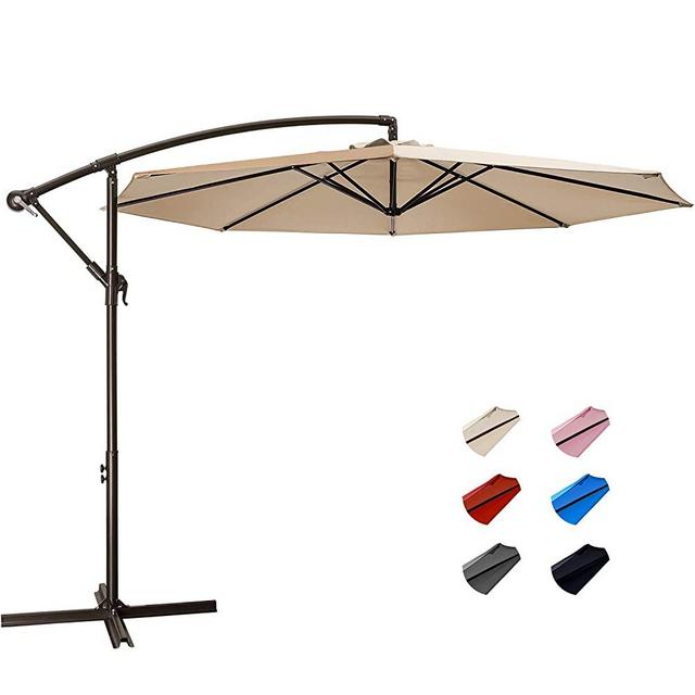 KITADIN Offset Umbrella - 10Ft Cantilever Patio Hanging Umbrella,Outdoor Market Umbrellas with Crank Lift & Cross Base (10 Ft, Beige)