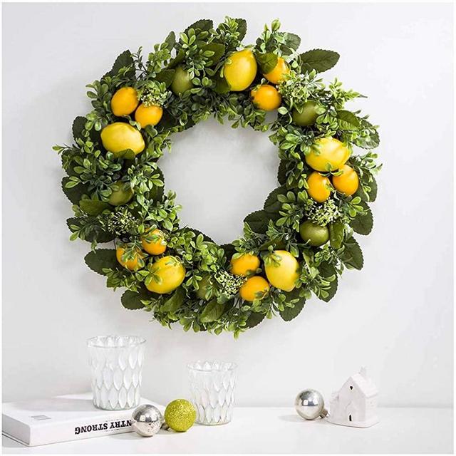 Glitzhome 22" D Artificial Greenery Lemon Wreath Decorative Spring/Summer Wreath for Front Door or Wall Decor