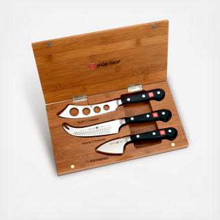 Classic 3-Piece Cheese Knife Set with Bamboo Chest