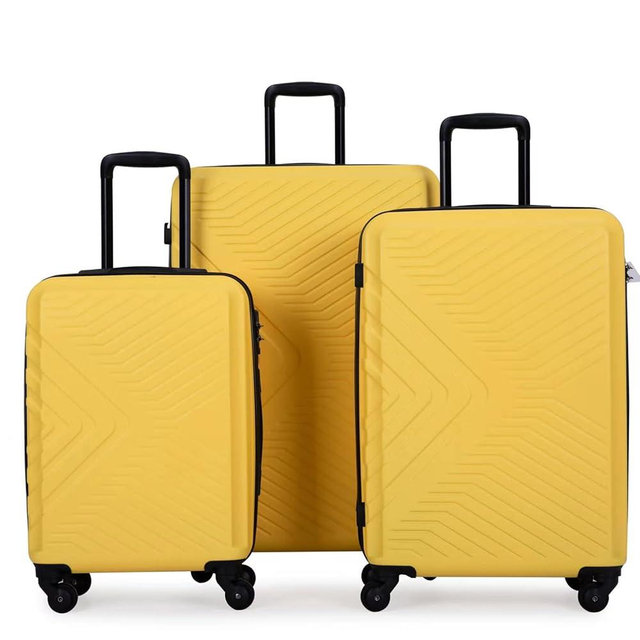 Merax 3 Piece Lightweight Suitcase, ABS Luggage Set with TSA Lock, 360 Silent Spinner Wheels, Two Hooks, Yellow, 20/24/28in