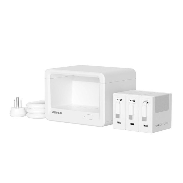Gitryin 11-in-1 Desktop Charging Station with 3 Retractable Wall Chargers, 40W USB-C Power Strip with 5 AC, 3 USB C, 3 Type-C 33.5in Cables, Extension Cord with 1020J Surge Protection for Home Office