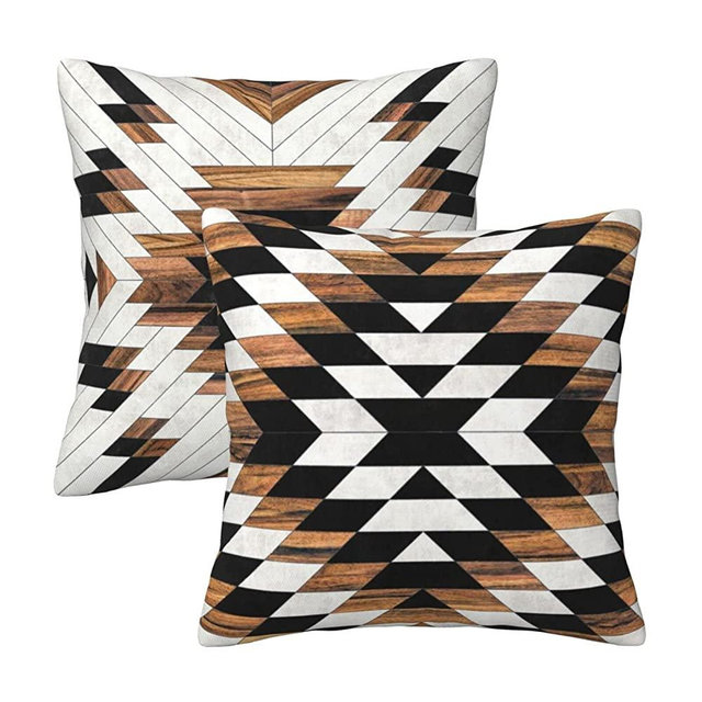 Tribal Aztec Western Wooden Farmhouse Throw Pillow Covers 18x18 Inch Fall Pillow Case Soft Pillowcase Cushion Covers Set of 2 for Sofa Bed Bedroom Car Chair Living Room Home Decorative