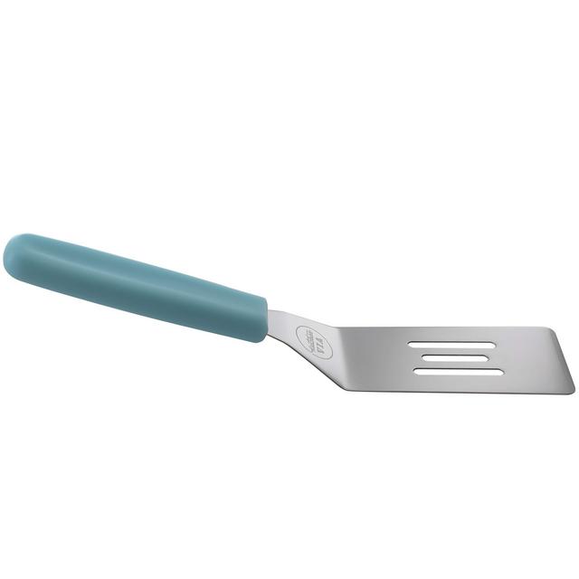 KitchenVIA Cookie Spatula (Blue Handle) Non-Stick, Heat-Resistant Handle | Small, Ergonomic | Pizza, Pastries, Pancakes | Beveled Edge, Slotted Flat Surface | Blue
