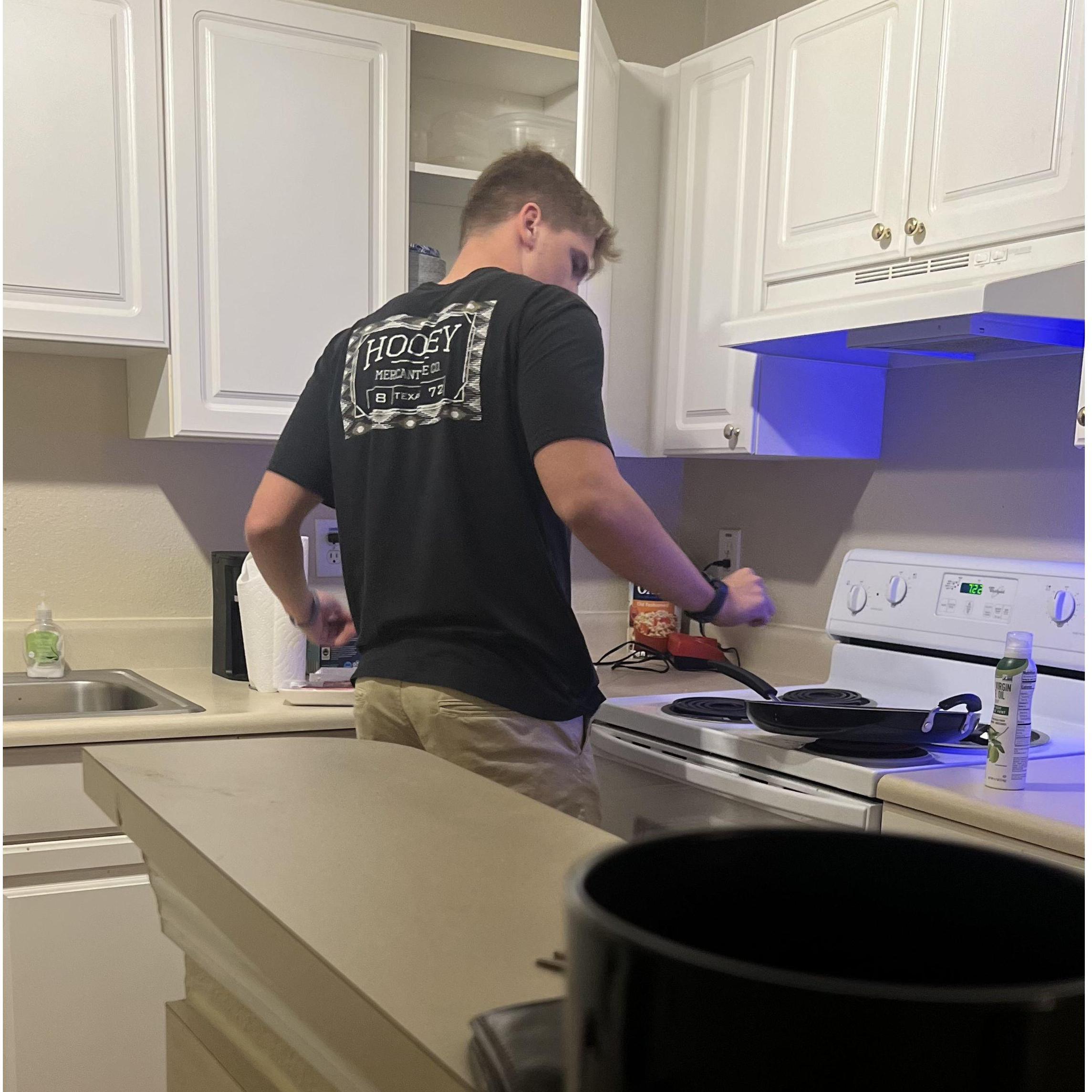 Our second date, Eli picked me up and brought me back to his apartment to cook yummy steaks!