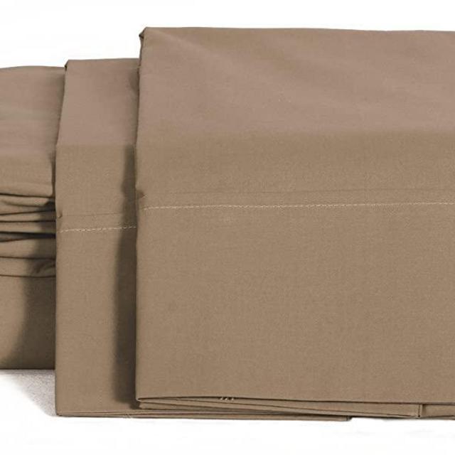 100% Cotton Percale Sheets Queen Size, Taupe, Deep Pocket, 4 Piece - 1 Flat, 1 Deep Pocket Fitted Sheet and 2 Pillowcases, Crisp Cool and Strong Bed Linen