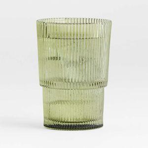 Atwell 16-Oz. Moss Green Stackable Ribbed Double Old-Fashioned Glass | Crate & Barrel
