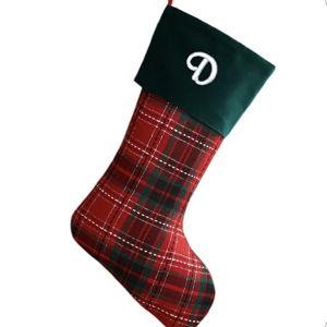 Personalization Mall Holiday Plaid Embroidered Initial Stocking