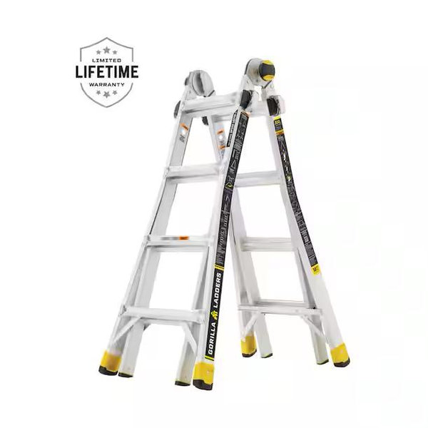 Gorilla Ladders 18 ft Reach Aluminum Multi-Position Ladder with Tool Hangers, 300 lbs. Load Capacity, Type IA Duty Rating GMPXA-18