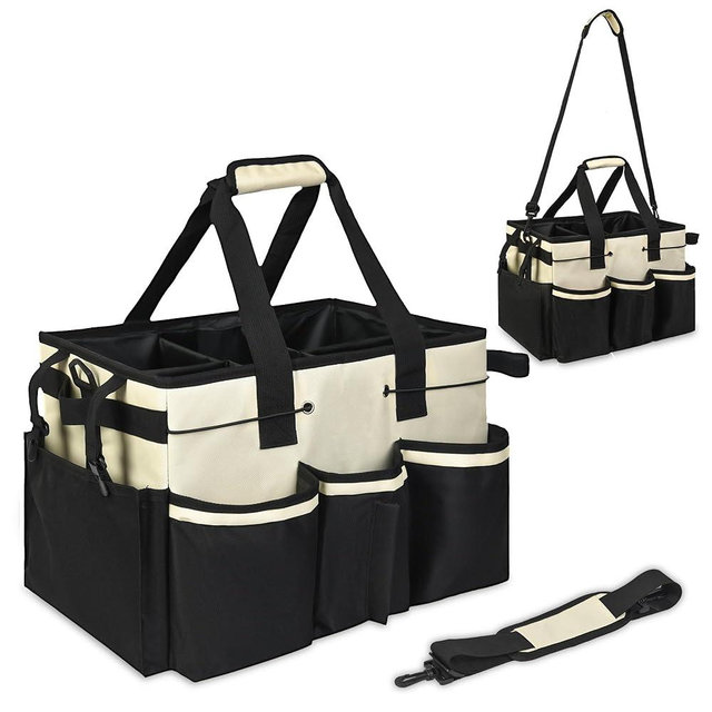 Asdriani Cleaning Caddy Organizer with Handle, Cleaning Caddy for Cleaning Supplies with Shoulder Strap and Multifunctional Pocket, Large Cleaning Caddy for Housekeeper&Cleaner (15 x 10 x 9 inches)