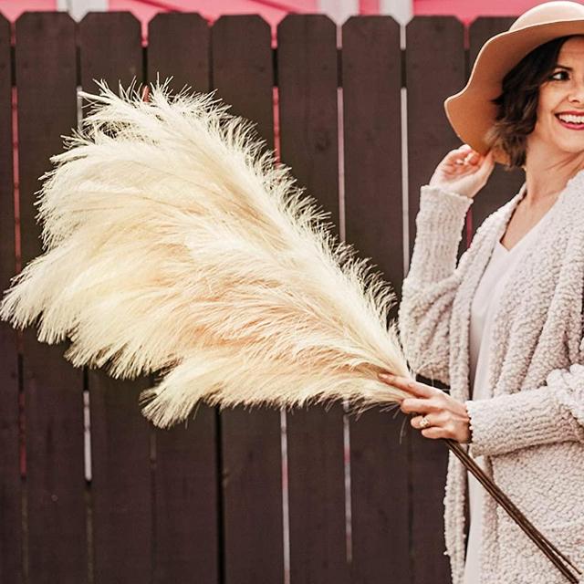Faux Pampas Grass, Artificial Pampas Grass - 3 Stems, 45" Tall Fluffy Fake Pampas Grass Stems for Vase, Large Pampas Grass Reed, Pompous Grass Decor,Boho Home Wedding Décor Centerpiece
