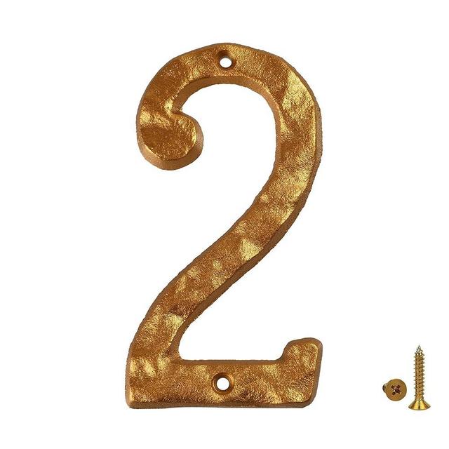 HILAZA House Number 2 for Outside, 5.5 Inch Cast Iron Metal Home House Address Numbers, Golden