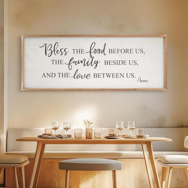 Bless The Food Before Us Home Decor Wall Sign For Family Kitchen Farmhouse Dining Room Vintage Rustic Retro Boho Wood House Wall Art Decoration For Living Room Bedroom 40 x 15 Inch Wood