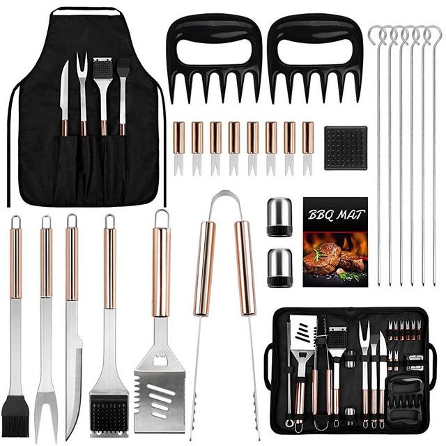 Griddle Accessories BBQ Grill Tools Set,28PCS Grill Utensils Set for Blackstone and Camp Chef,Spatula,Griddle Cleaning Kit Carry Bag for Hibachi Grill for Men Outdoor BBQ with Apron and Claws