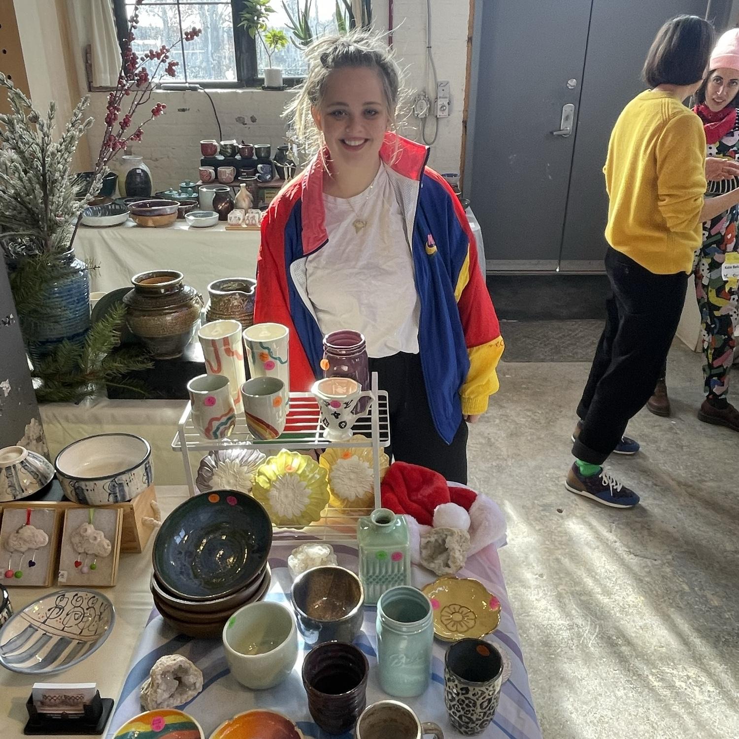 Alison selling pottery