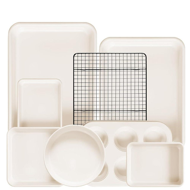 8-Piece Non-stick Baking Pans Set – Stackable Bakeware Set for Kitchen, Carbon Steel Baking Set with Cookie Sheet, Roasting Pan, Cake Pan, Muffin Pan, Cooling Rack, Baking Essentials Supplies