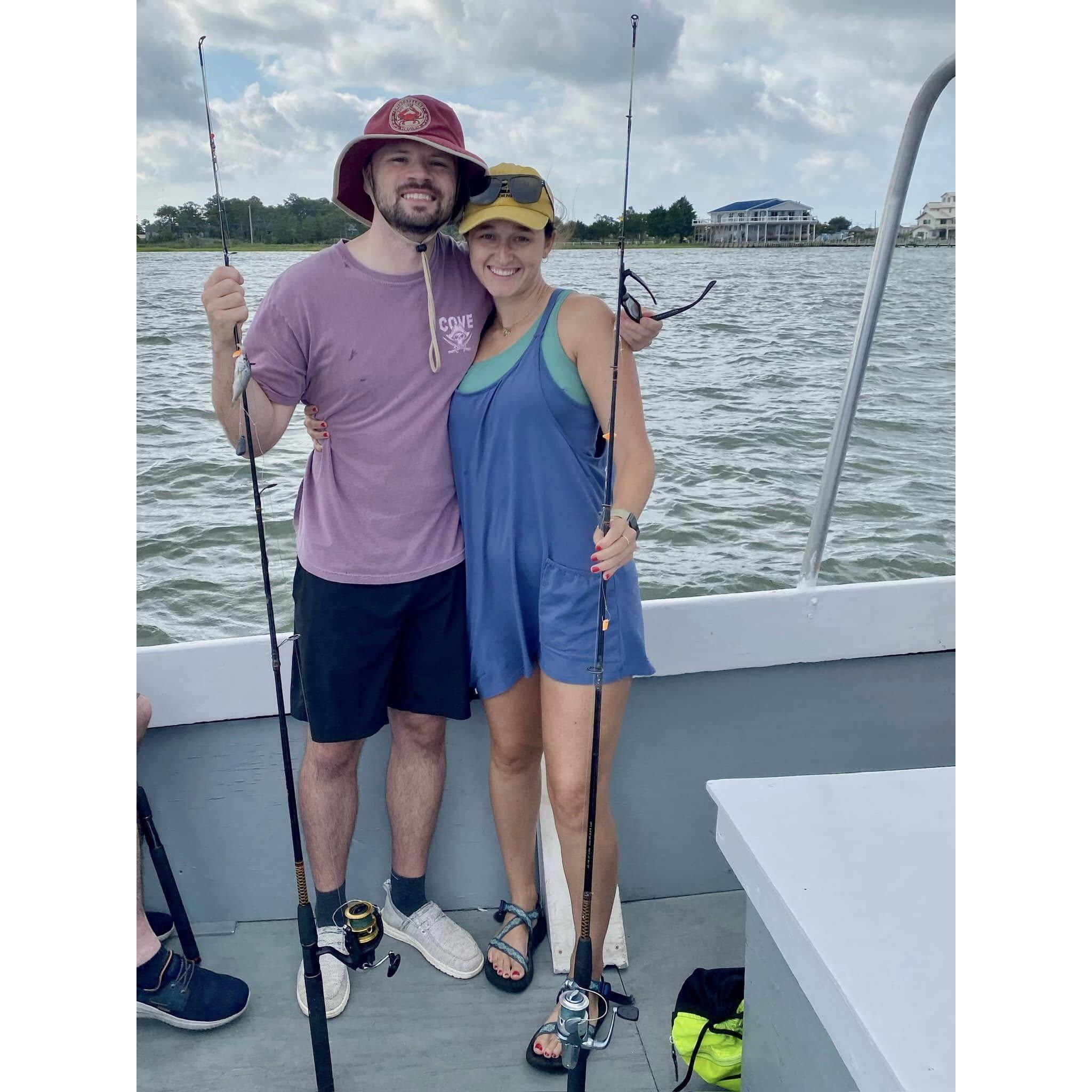 On Pete's family beach trip to Chincoteague, VA we went fishing for the first time together and caught dozens of fish!