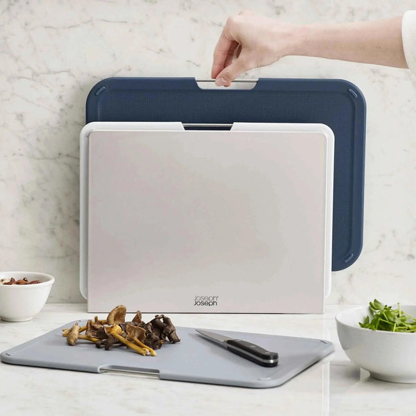 Joseph Joseph Nest 3 Piece Color Coded Cutting Board Set With Storage Stand, Regular - Grey/Blue
