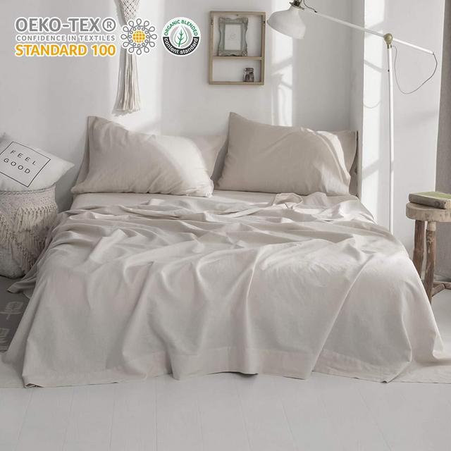 Simple&Opulence Belgian Linen Sheet Set 4PCS Stone Washed Solid Color(Queen,Linen)