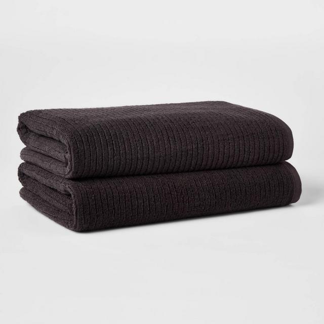 2pk XL Quick Dry Ribbed Bath Towel Set Black - Threshold™