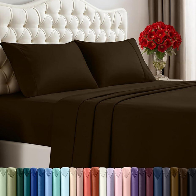 Utopia Bedding California King Sheet Set – 4 Piece Bed Sheets for Cal King Size Bed, Soft and Breathable Microfiber, Includes 1 Fitted Sheet, 1 Flat Sheet and 2 Pillowcases (Brown)