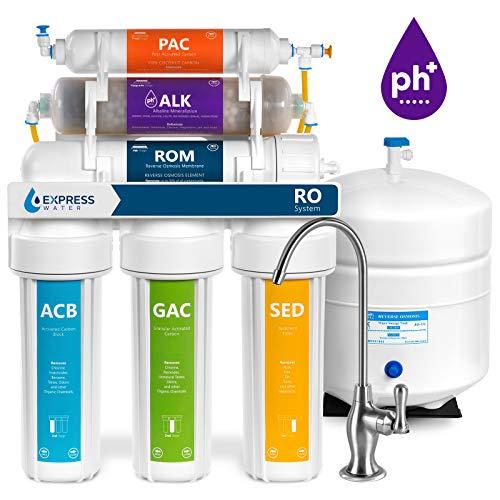 Express Water Reverse Osmosis Alkaline Water Filtration System – 10 Stage RO Water Filter with Faucet and Tank – Under Sink Water Filter – with Alkaline Filter for Added Essential Minerals – 50 GPD