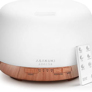 ASAKUKI Essential Oil Diffuser for Home, 500ML Aromatherapy Diffuser Humidifier with Remote Control, 7 Color LED Lights, Quiet Cool Mist Diffuser for Bedroom, Office (Yellow)