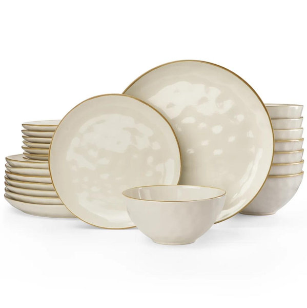 24-Piece Dinnerware Sets, Stoneware Dish Set (Set of 8) - White