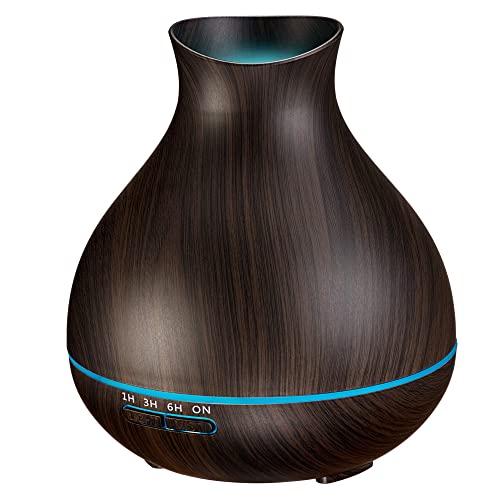 BZseed Aromatherapy Essential Oil Humidifier 550ml 12 Hours High Output for Large Room, Home, Waterless Auto-Off, 7 Color LED Lights Wood Grain Ultrasonic Cool Mist Diffusers