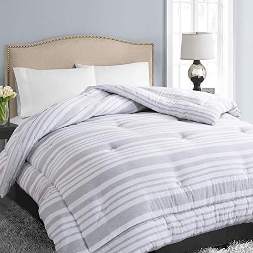 EASELAND All Season Queen Size Soft Quilted Down Alternative Comforter Hotel Collection Reversible Duvet Insert with Corner Tabs,Winter Warm Fluffy Hypoallergenic,Grey White,88 by 88 Inches