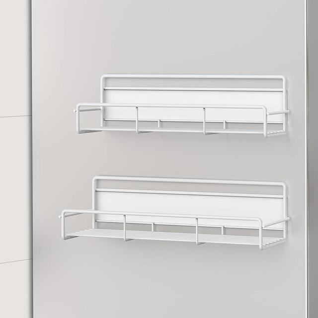 HuggieGems 2 Pack Magnetic Spice Rack Organizer for Refrigerator and Microwave Oven, Metal Fridge Shelf for Kitchen, White
