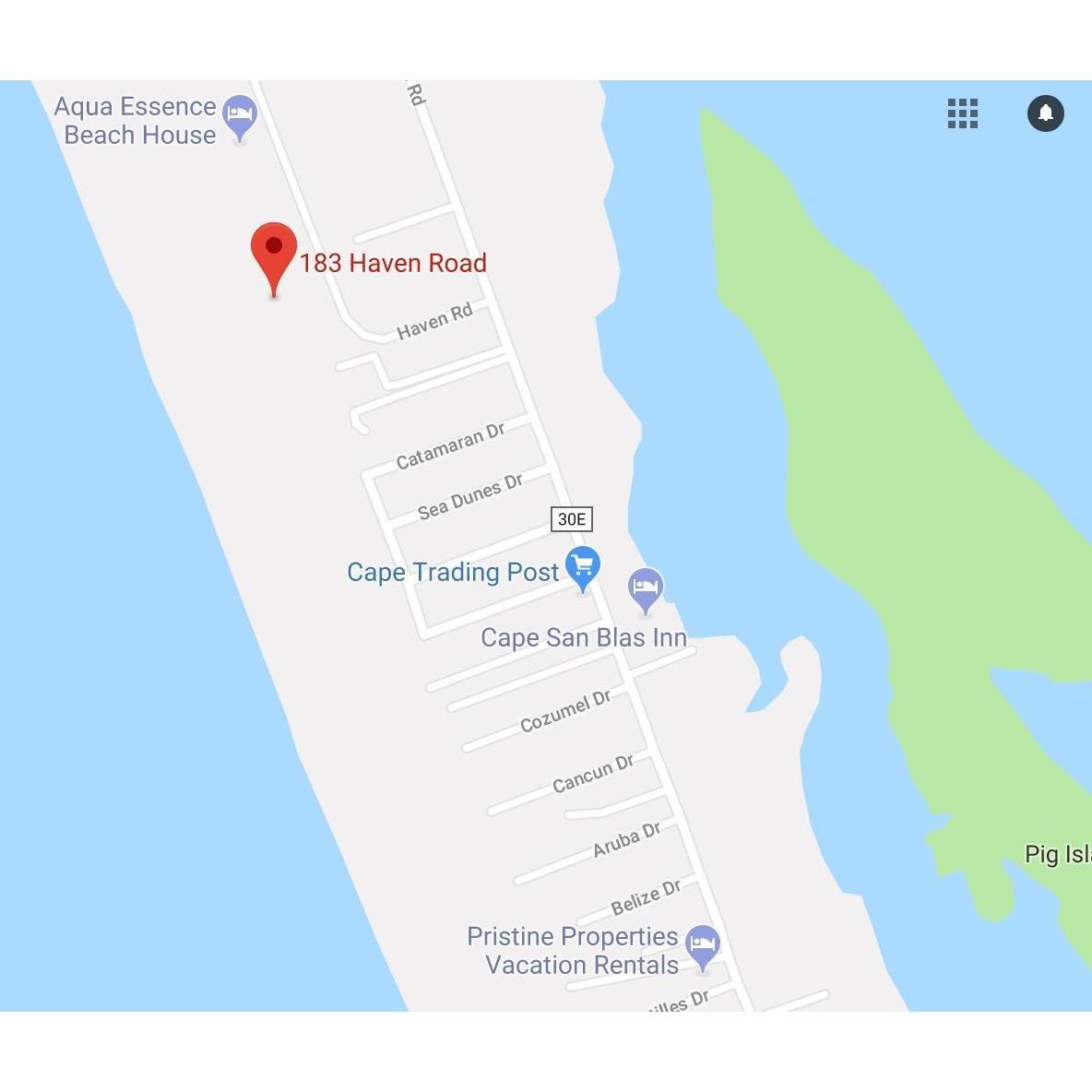zoomed in view of the neighborhood on the Cape close to the wedding house